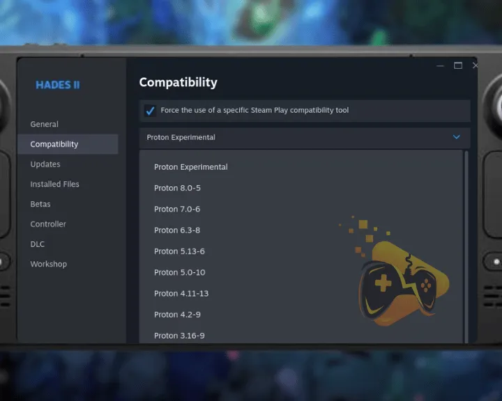 The image is showing how to enable compatibility tool on your Steam Deck.
