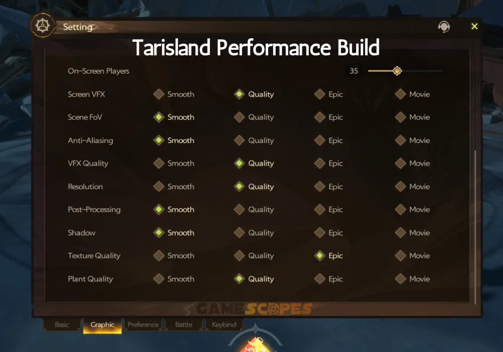 This image shows how to optimize Tarisland FPS on PC.