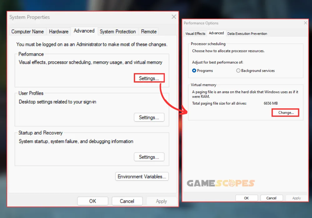 The image shows how to adjust the Windows pagefile, if you're wondering how to optimize Tarisland FPS on PC.