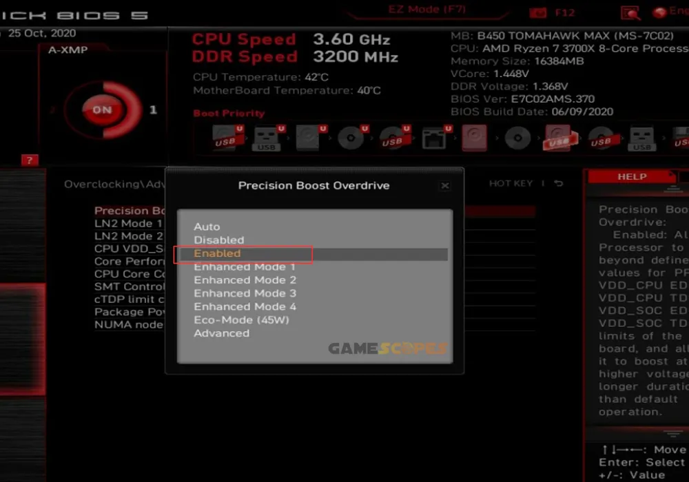 The image shows how to enable the AMD's CPU Turbo Boost.