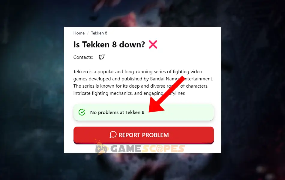The image is showing a downdetector that identified that there are no ongoing outages with Tekken 8.