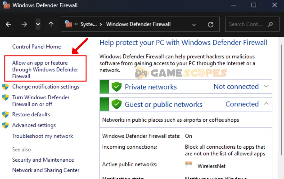 The image is showing how to access the Windows Firewall exclusion settings.