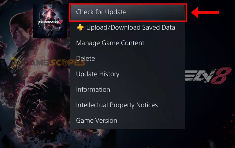 The image is showing how to update games on PS5, which helps when Tekken 8 not connecting to server.