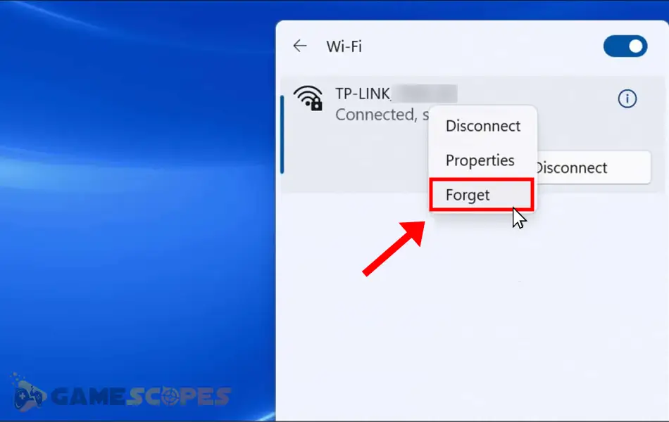 The image is showing how to forget Wi-Fi on Windows PC.