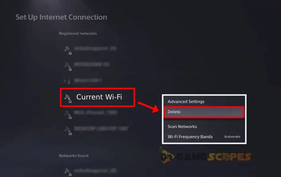 The image is showing how to forget Wi-Fi on Windows PS5.
