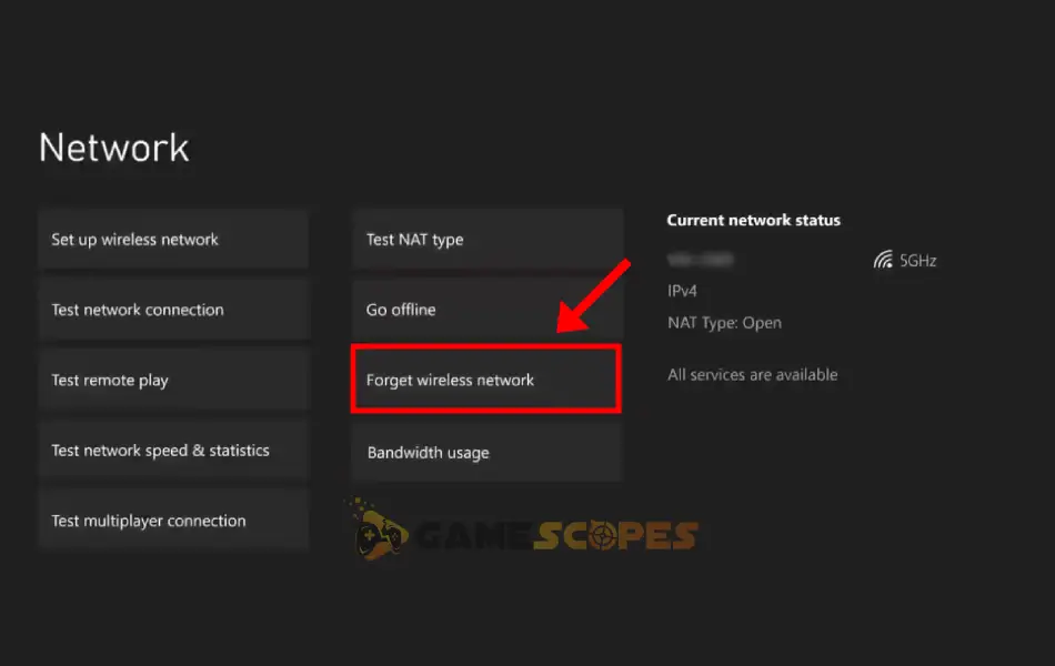 The image is showing how to forget Wi-Fi on Windows Xbox.