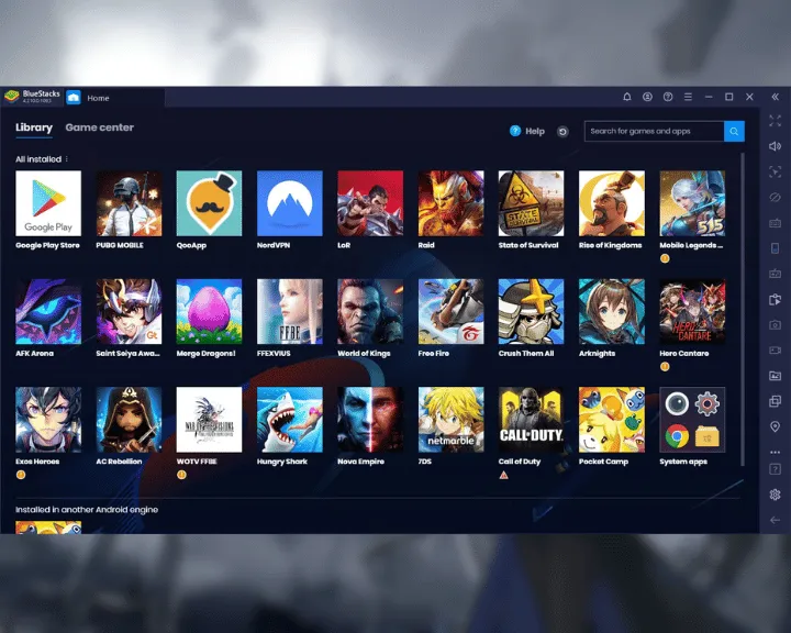 The image shows how to play games on almost any device, using the BlueStacks Emulator.