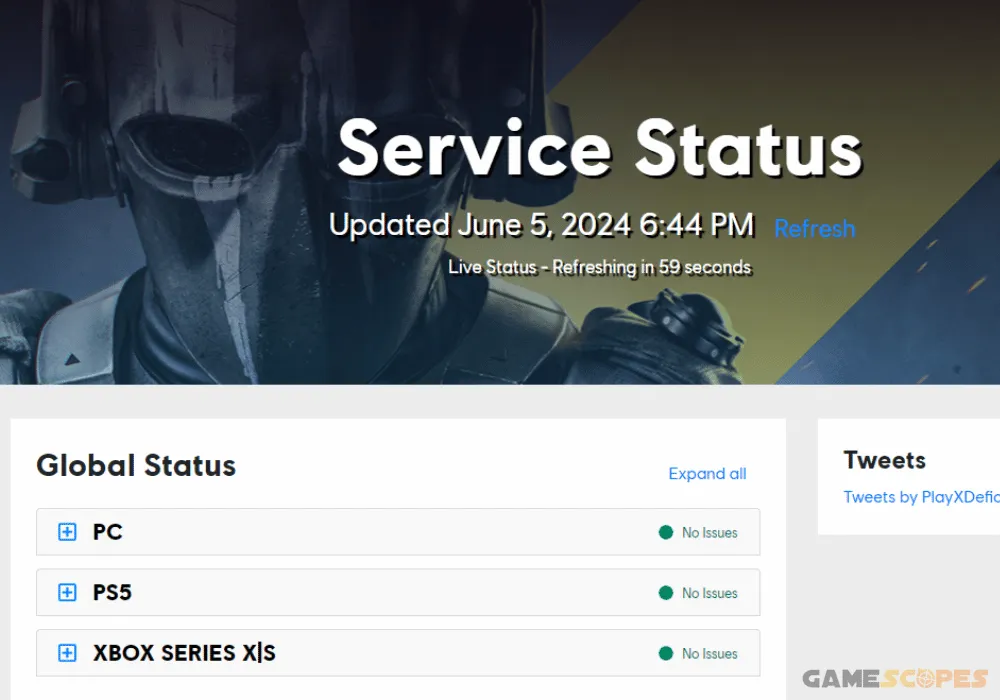 The image shows how to check server status when XDefiant services not available at this time.