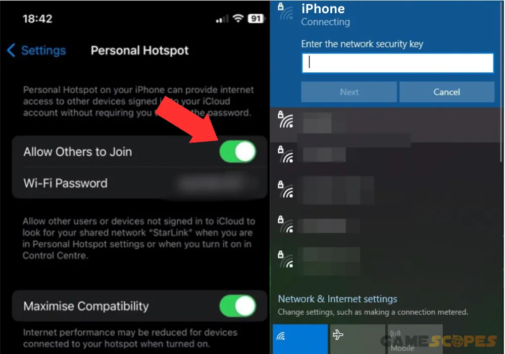The image shows how to turn on hotspot on iPhone.